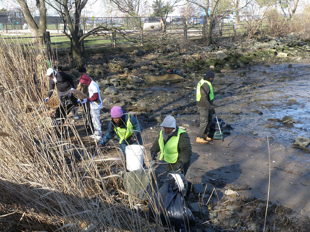 Volunteers participating in the community cleanup event.